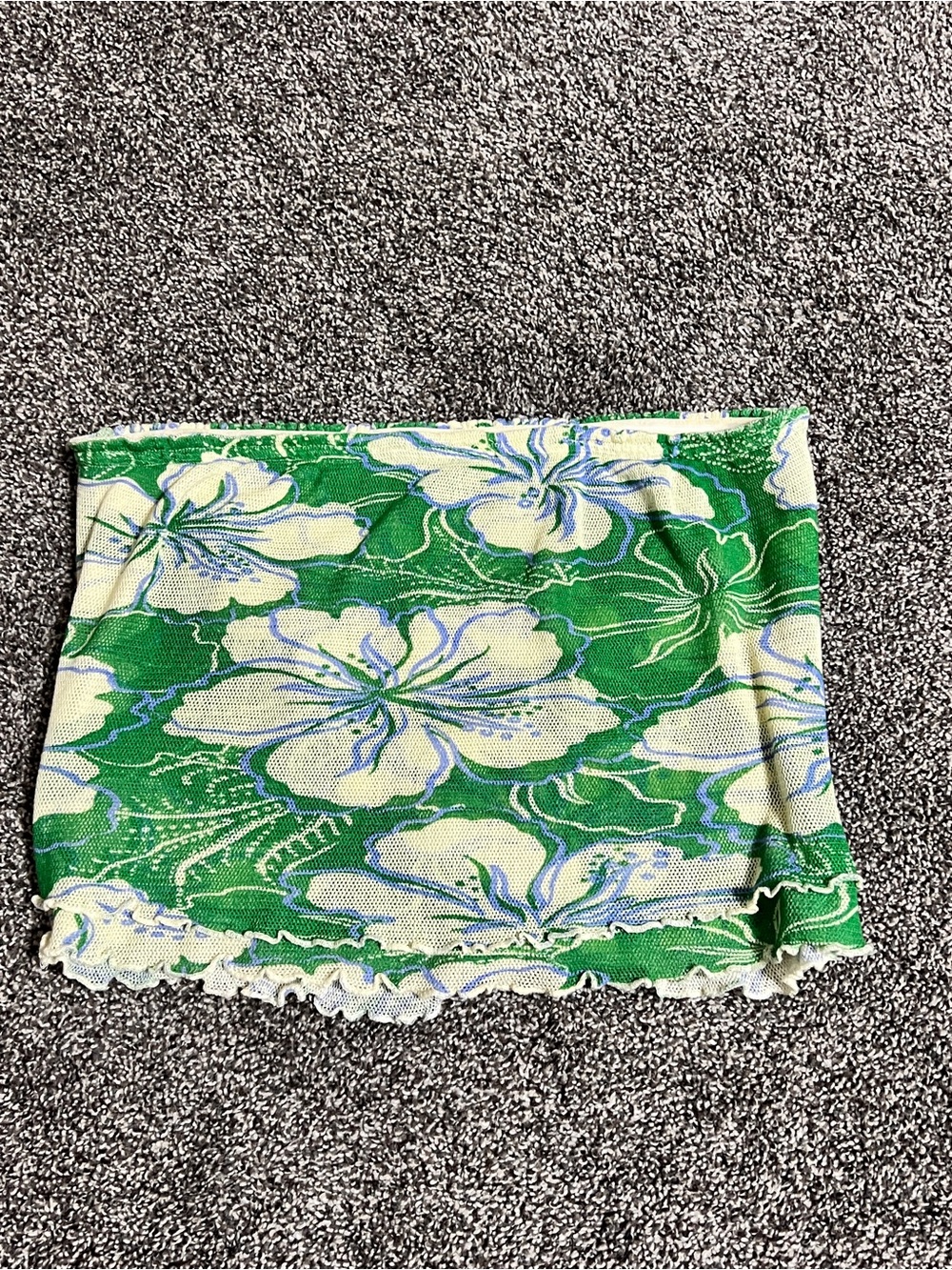Green Floral Tube Top with Cream Blossoms